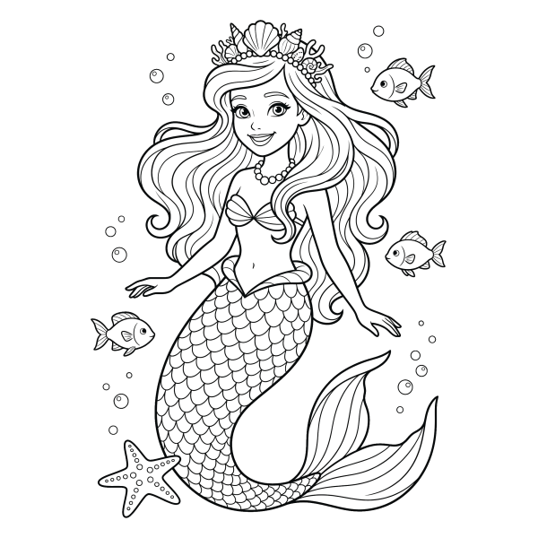 Coloriage Coloriage Sirène Princesse à imprimer