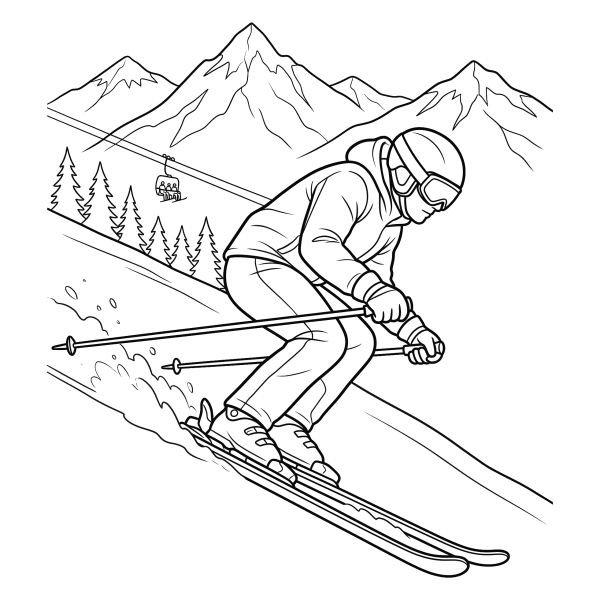 Coloriage Coloriage Ski en Montagne à imprimer