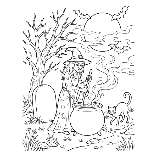 Coloriage Coloriage Sorcière d'Halloween à imprimer