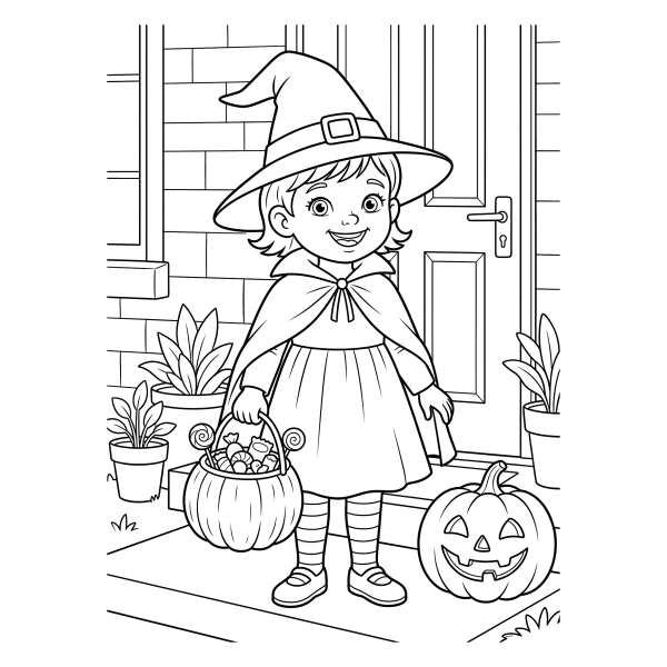 Coloriage Coloriage Sorcière Halloween Enfant à imprimer