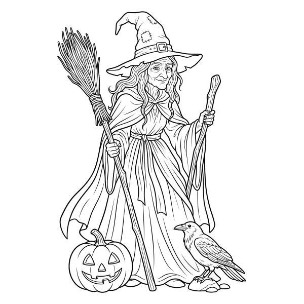 Coloriage Coloriage Sorcière Halloween Réaliste à imprimer