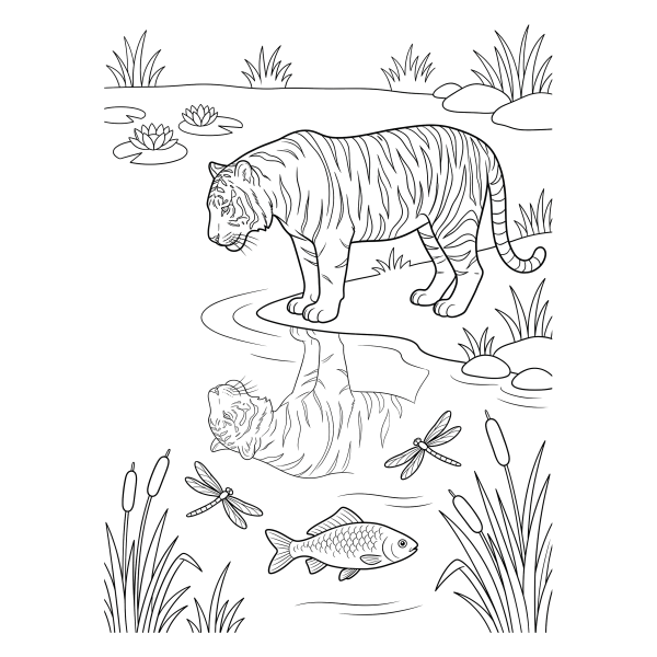 Coloriage Coloriage Tigre au Bord de l'Eau à imprimer