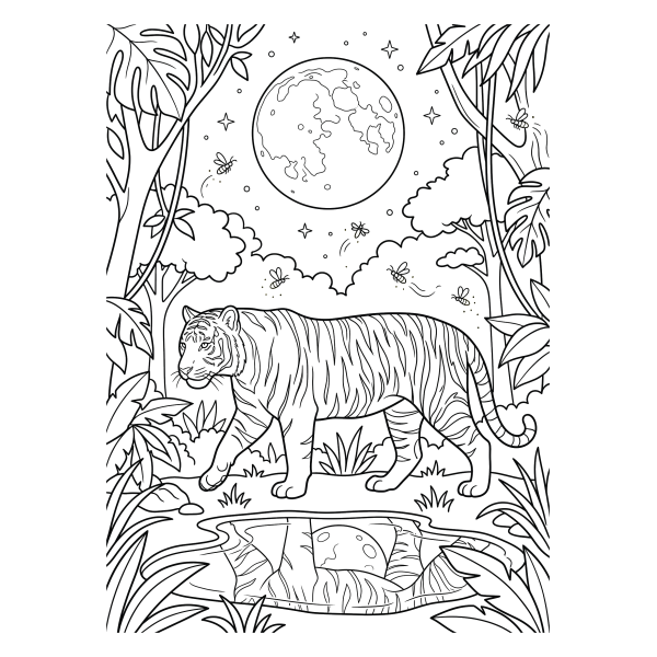 Coloriage Coloriage Tigre au Clair de Lune à imprimer