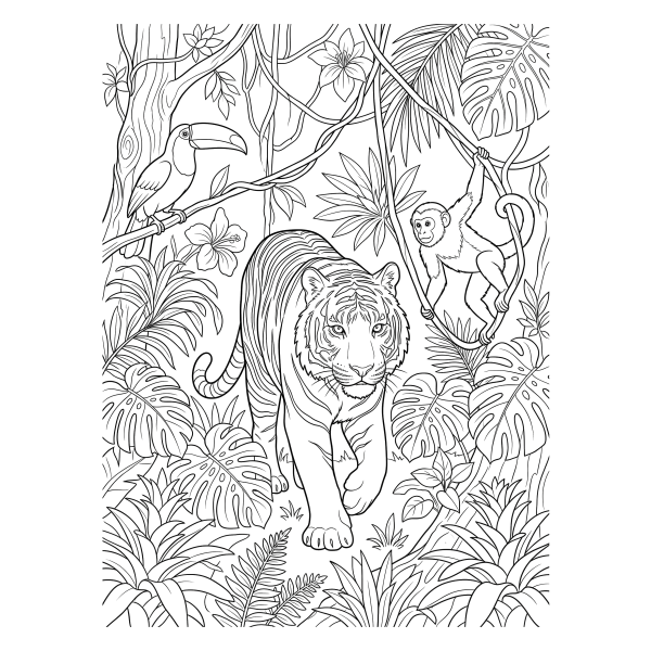 Coloriage Coloriage Tigre dans la Jungle à imprimer