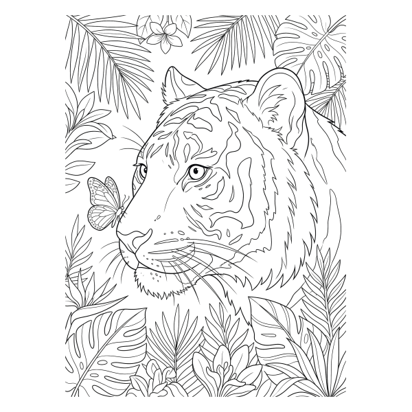 Coloriage Coloriage Tigre et Papillon à imprimer