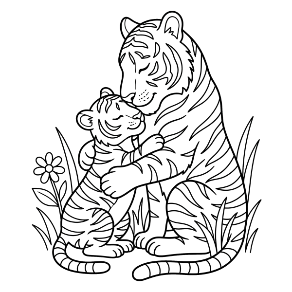 Coloriage Coloriage Tigre et son Tigreau à imprimer