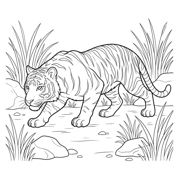 Coloriage Coloriage Tigre qui Chasse à imprimer