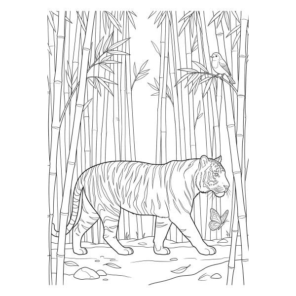 Coloriage Coloriage Tigre sous les Bambous à imprimer
