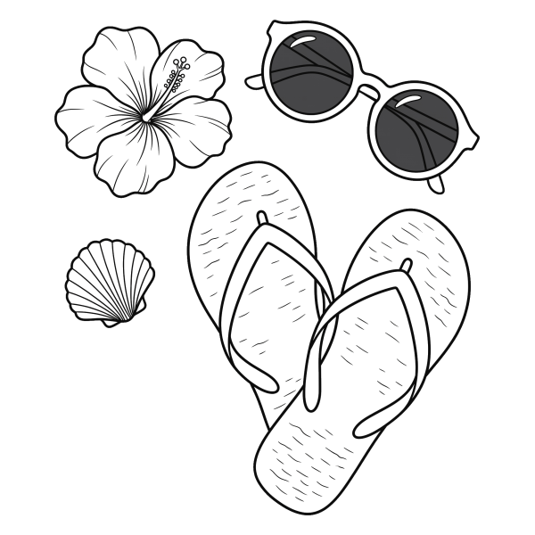 Coloriage Coloriage Tongs et Lunettes de Soleil à imprimer