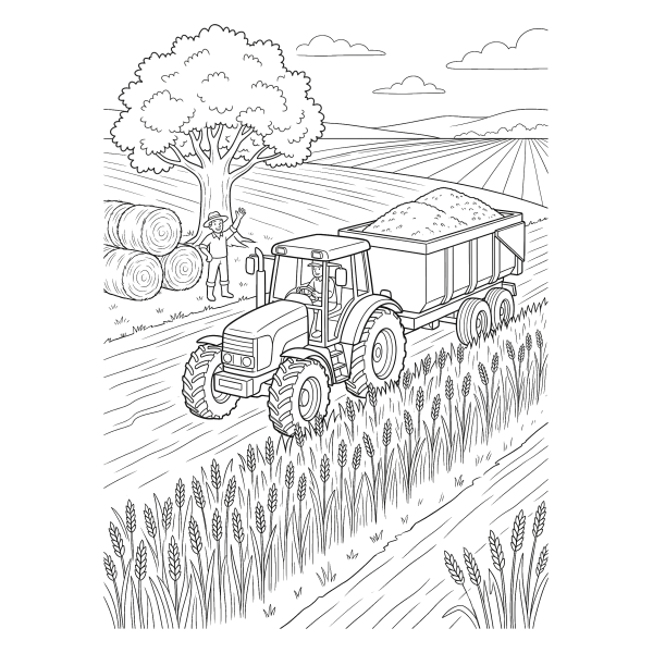 Coloriage Coloriage Tracteur à la Moisson à imprimer