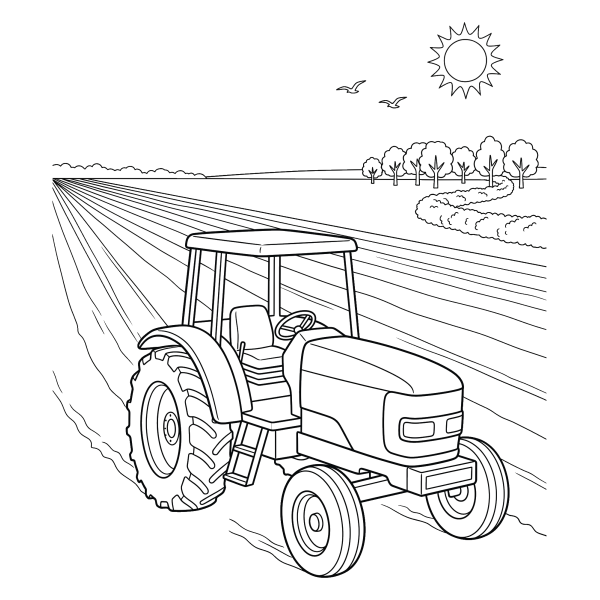 Coloriage Coloriage Tracteur dans le Champ à imprimer
