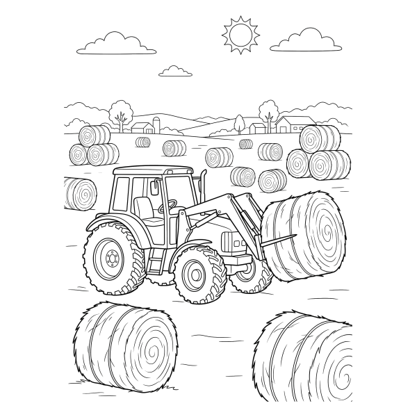 Coloriage Coloriage Tracteur et Bottes de Paille à imprimer