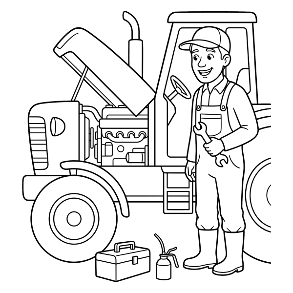 Coloriage Coloriage Tracteur et Fermier à imprimer