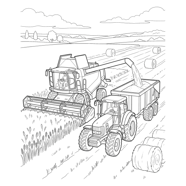 Coloriage Coloriage Tracteur et Moissonneuse à imprimer