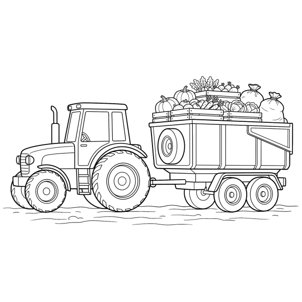 Coloriage Coloriage Tracteur et Remorque à imprimer