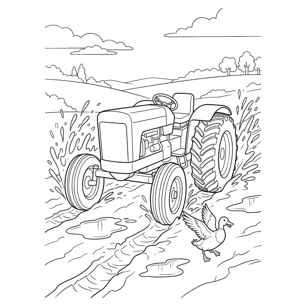Coloriage Coloriage Tracteur qui Traverse la Boue à imprimer