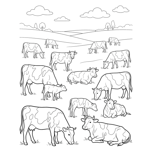Coloriage Coloriage Troupeau de Vaches à imprimer