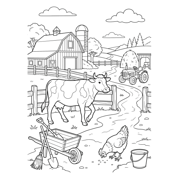 Coloriage Coloriage Vache à la Ferme à imprimer