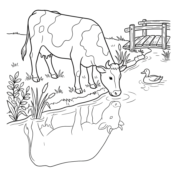 Coloriage Coloriage Vache au Bord de la Rivière à imprimer