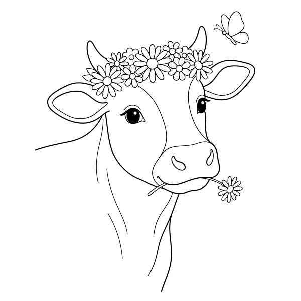 Coloriage Coloriage Vache avec une Couronne de Fleurs à imprimer