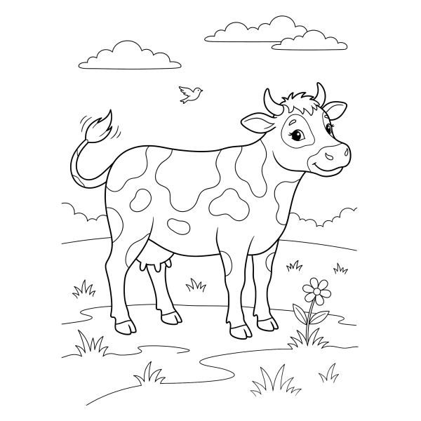 Coloriage Coloriage Vache dans le Pré à imprimer