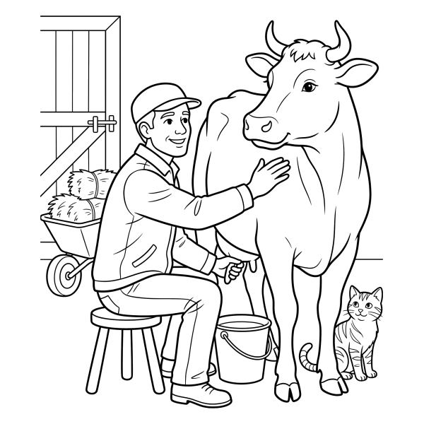 Coloriage Coloriage Vache et Fermier à imprimer