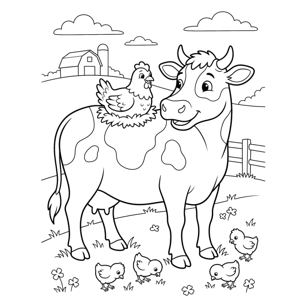 Coloriage Coloriage Vache et Poule à imprimer