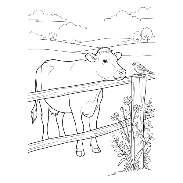 Coloriage Coloriage Vache près de la Barrière à imprimer