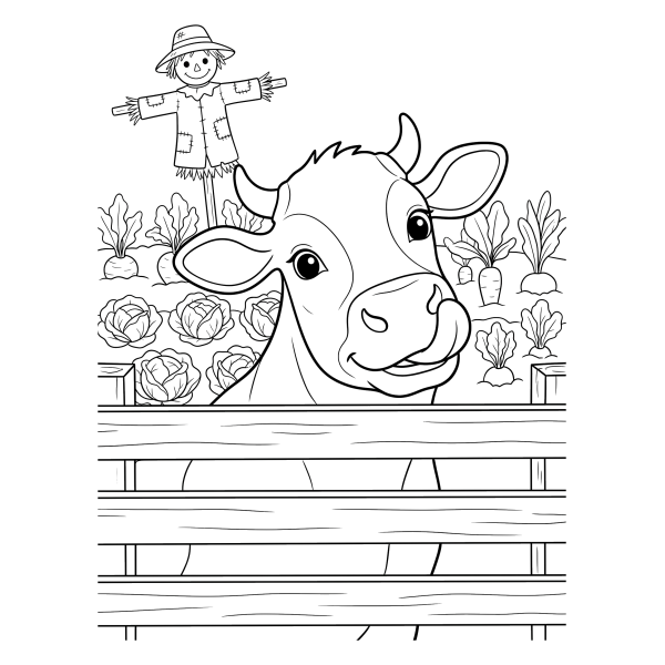Coloriage Coloriage Vache qui Regarde par-dessus la Clôture à imprimer