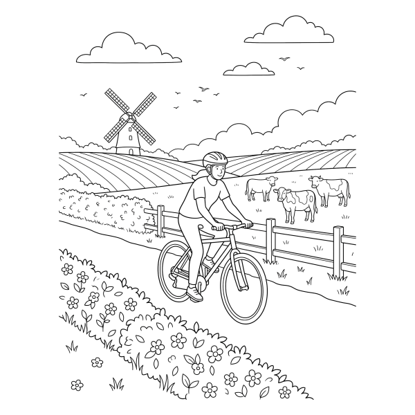 Coloriage Coloriage Vélo dans la Campagne à imprimer