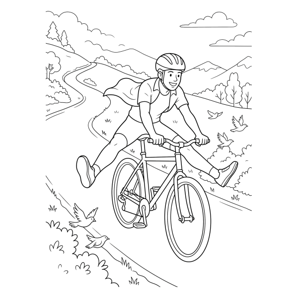 Coloriage Coloriage Vélo qui Descend une Colline à imprimer