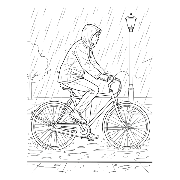Coloriage Coloriage Vélo sous la Pluie à imprimer