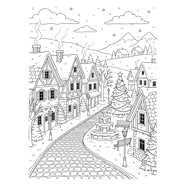 Coloriage Coloriage Village Hiver à imprimer