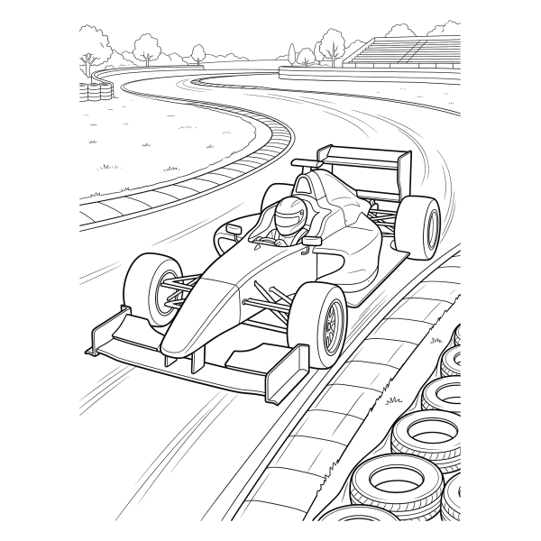 Coloriage Coloriage Voiture de Course dans un Virage à imprimer