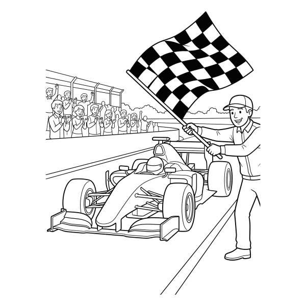 Coloriage Coloriage Voiture de Course et Drapeau à Damier à imprimer