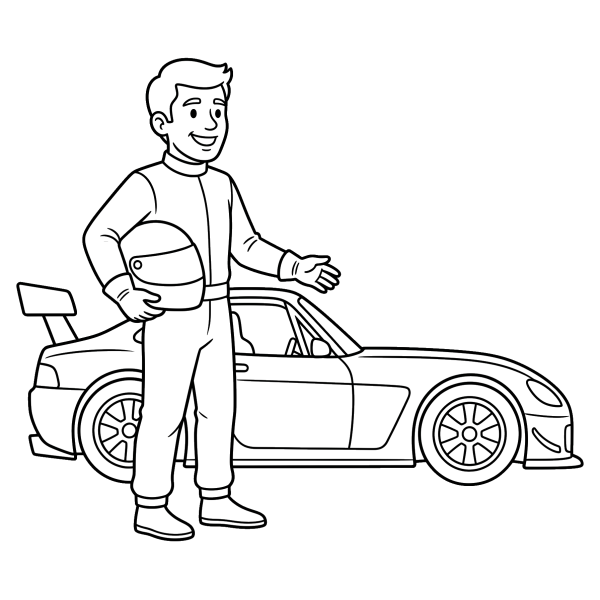 Coloriage Coloriage Voiture de Course et Pilote à imprimer