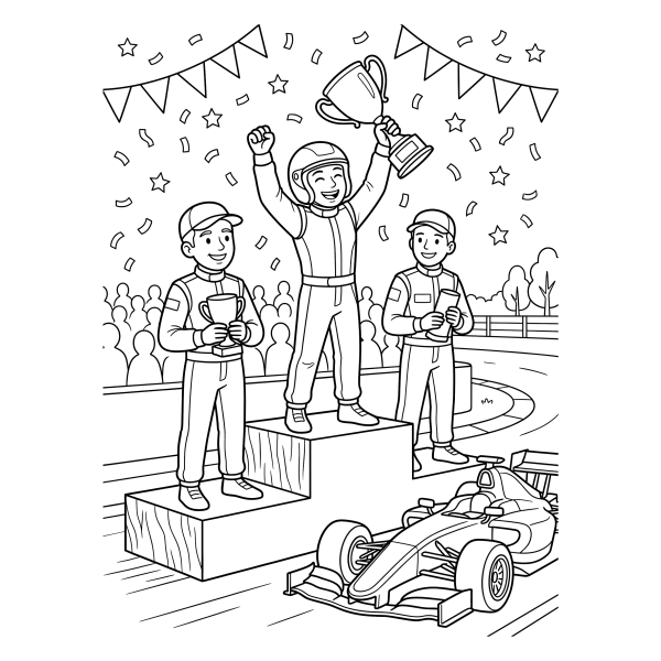 Coloriage Coloriage Voiture de Course et Podium à imprimer