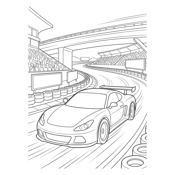 Coloriage Coloriage Voiture de Course sur le Circuit à imprimer
