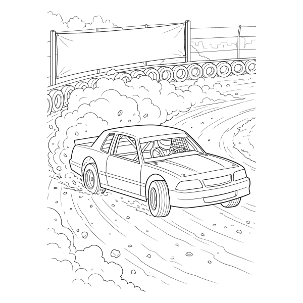 Coloriage Coloriage Voiture de Course sur Piste de Terre à imprimer