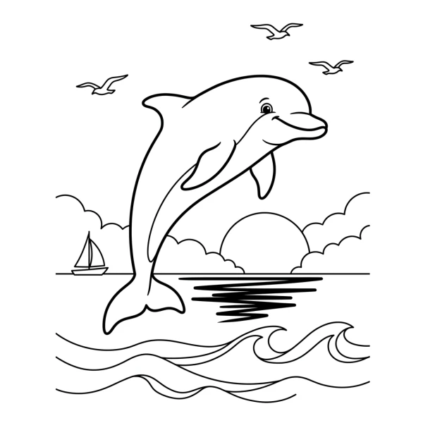 Coloriage Coloriage Dauphin au Coucher de Soleil à imprimer
