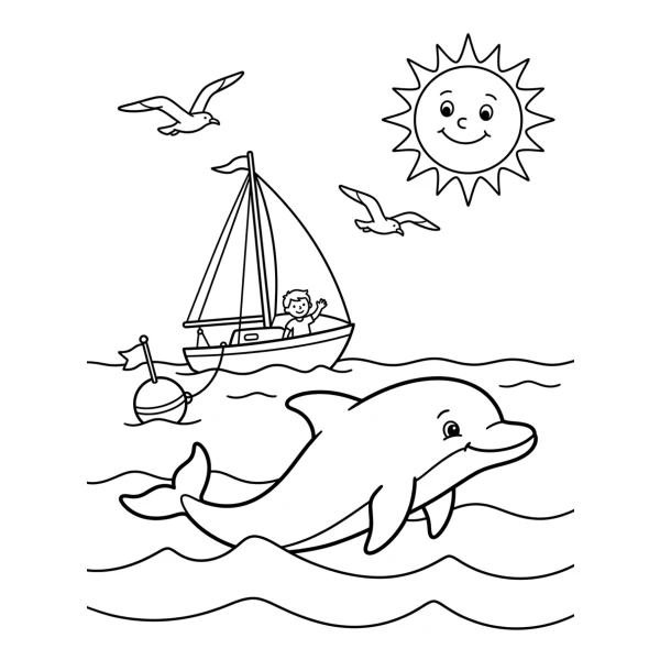 Coloriage Coloriage Dauphin et Bateau à imprimer