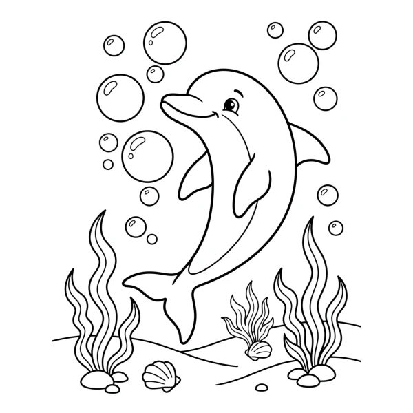 Coloriage Coloriage Dauphin et Bulles à imprimer