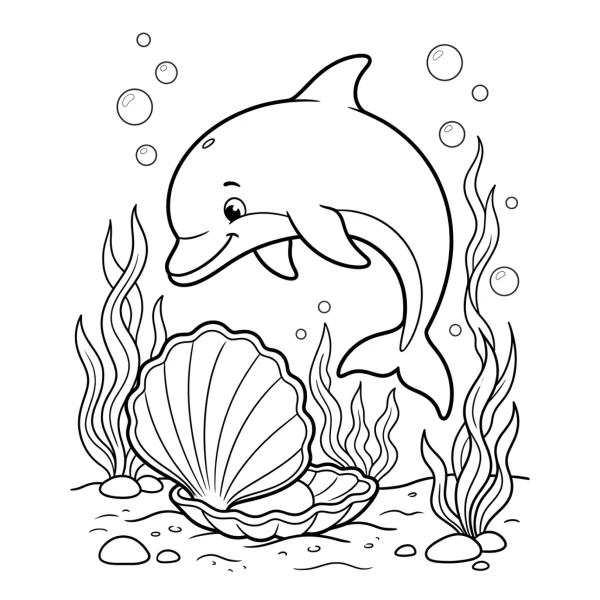 Coloriage Coloriage Dauphin et Coquillage à imprimer