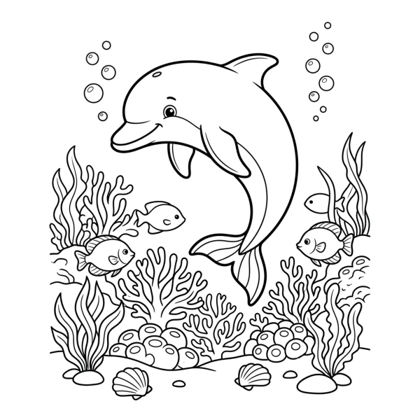 Coloriage Coloriage Dauphin et Corail à imprimer