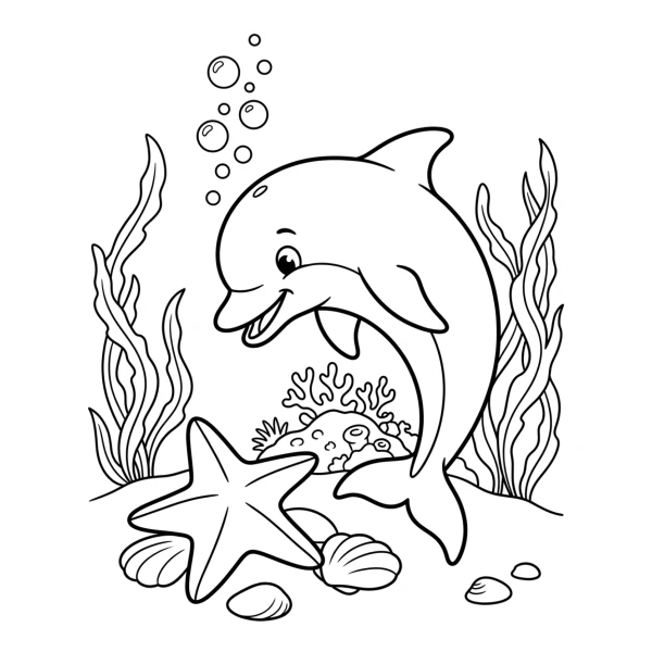 Coloriage Coloriage Dauphin et Étoile de Mer à imprimer