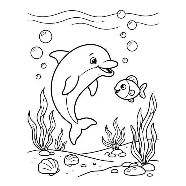 Coloriage Coloriage Dauphin et Poisson à imprimer