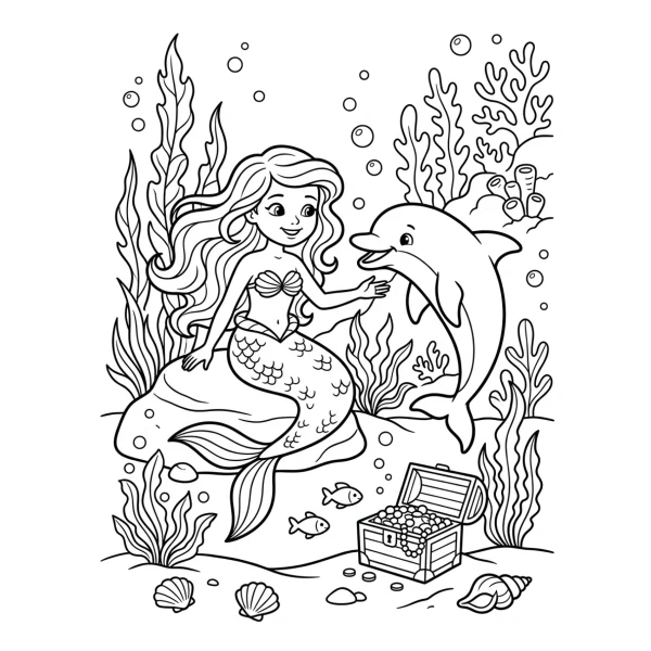Coloriage Coloriage Dauphin et Sirène à imprimer