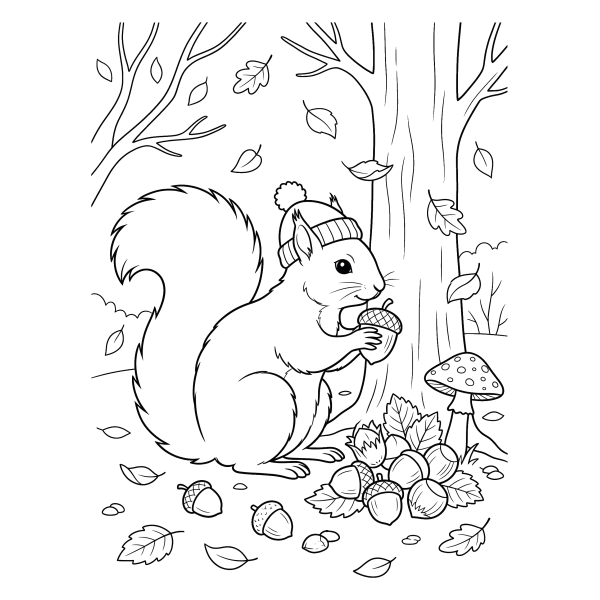 Coloriage Dessin Automne Écureuil à imprimer