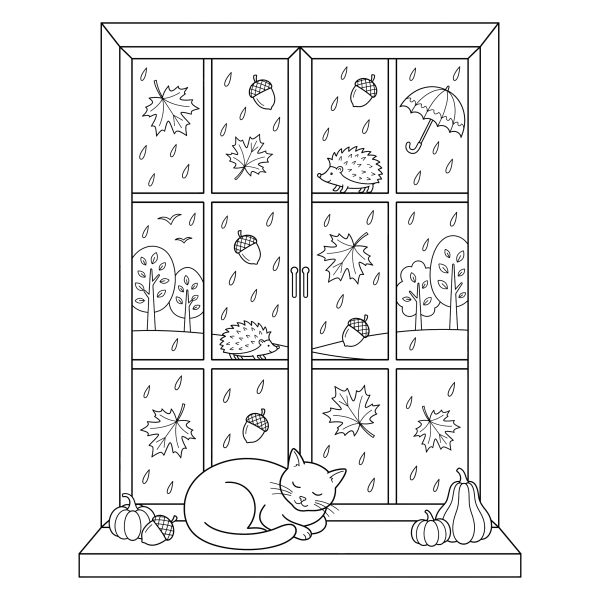 Coloriage Dessin Automne Vitre à imprimer
