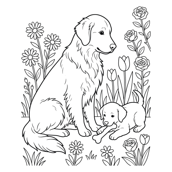 Coloriage Dessin Chien Golden Retriever à imprimer